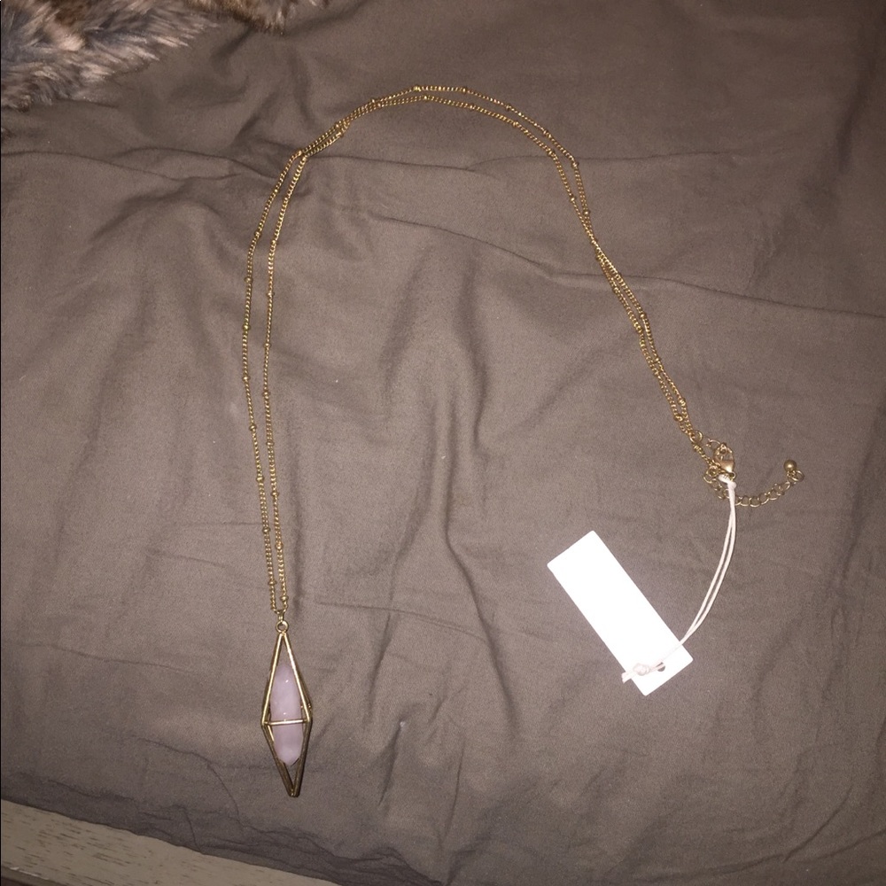 Rose quartz long pendant necklace